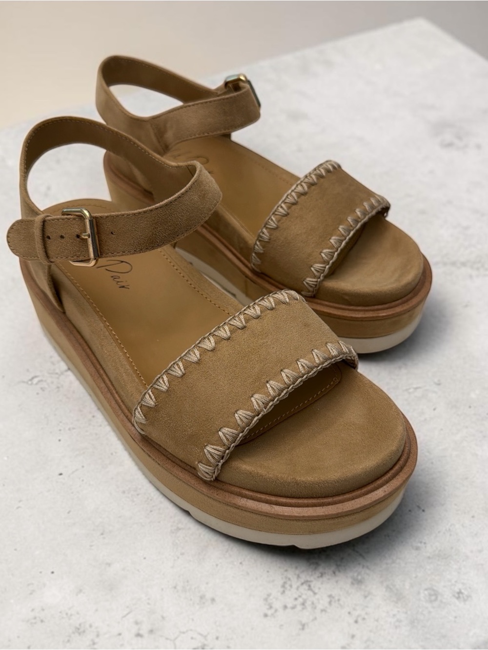 Wild Pair Tan Platform Sandals with Whipstitch Detail